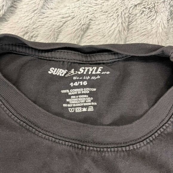 Surf Style Shirt Boys 14/16 Black Ft Lauderdale Palm Tree Sunset Graphic Tee Cot - Picture 3 of 5